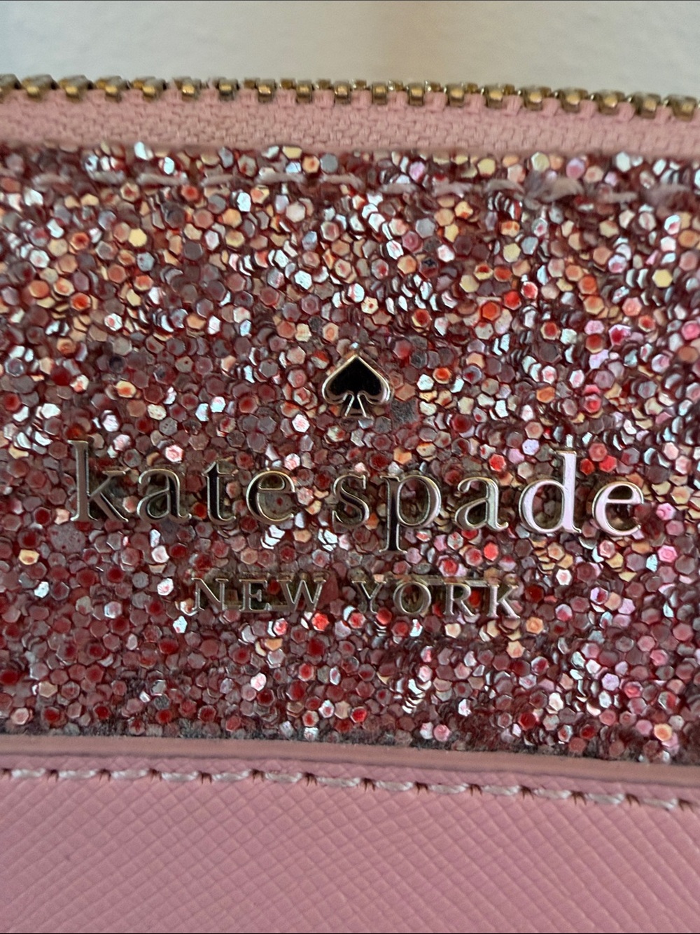 Kate Spade Pink Glitter Mixed In Tote Bag Authentic Crossbody Top Zipper - Picture 2 of 11